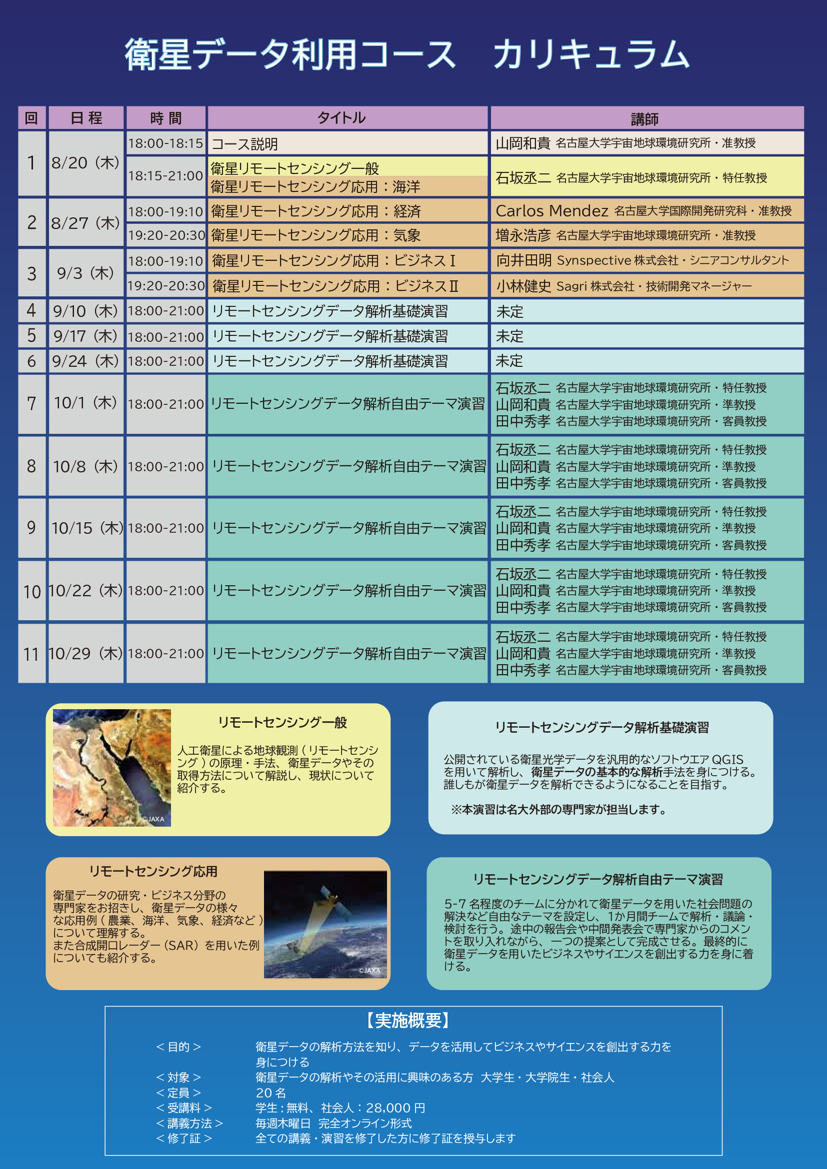 衛星データ利用コース スケジュール